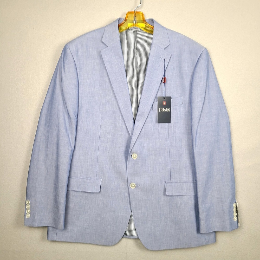Chaps Mens 44R Blazer Sport Coat Light Blue Two Button Lined Jacket 100% Cotton